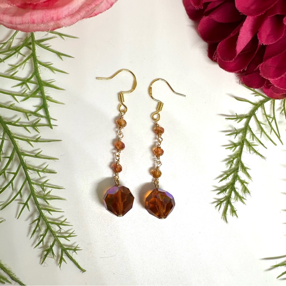 NEW⚜️Amber Glass Crystal Beaded Earrings